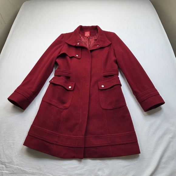 VTG Oscar de la Renta Red Wool Cashmere Coat Size 14  Belted Collar Detail - Picture 11 of 16